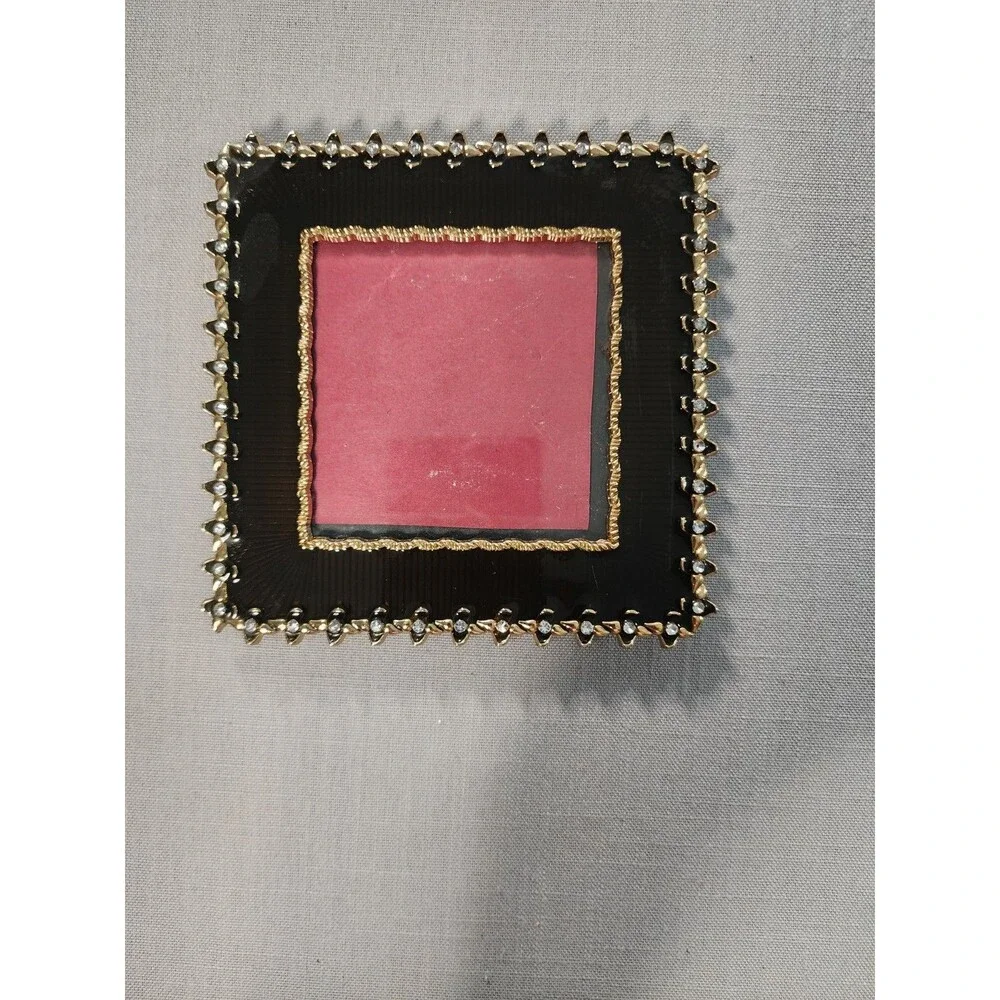 Vintage Black & Gold Jeweled Square Picture Frame – Ornate Rhinestone Accent...